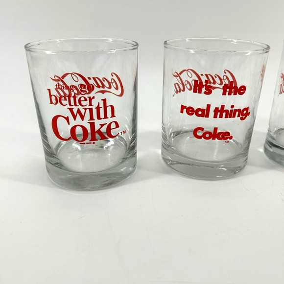 Vtg '84 Coca Cola Slogan Drinking Glasses Set of 4 Jack & Coke Soda Whiskey Wine - Picture 3 of 7